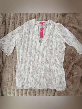 Lilly Pulitzer ZELMA White Sheer Swirl V-Neck coverup